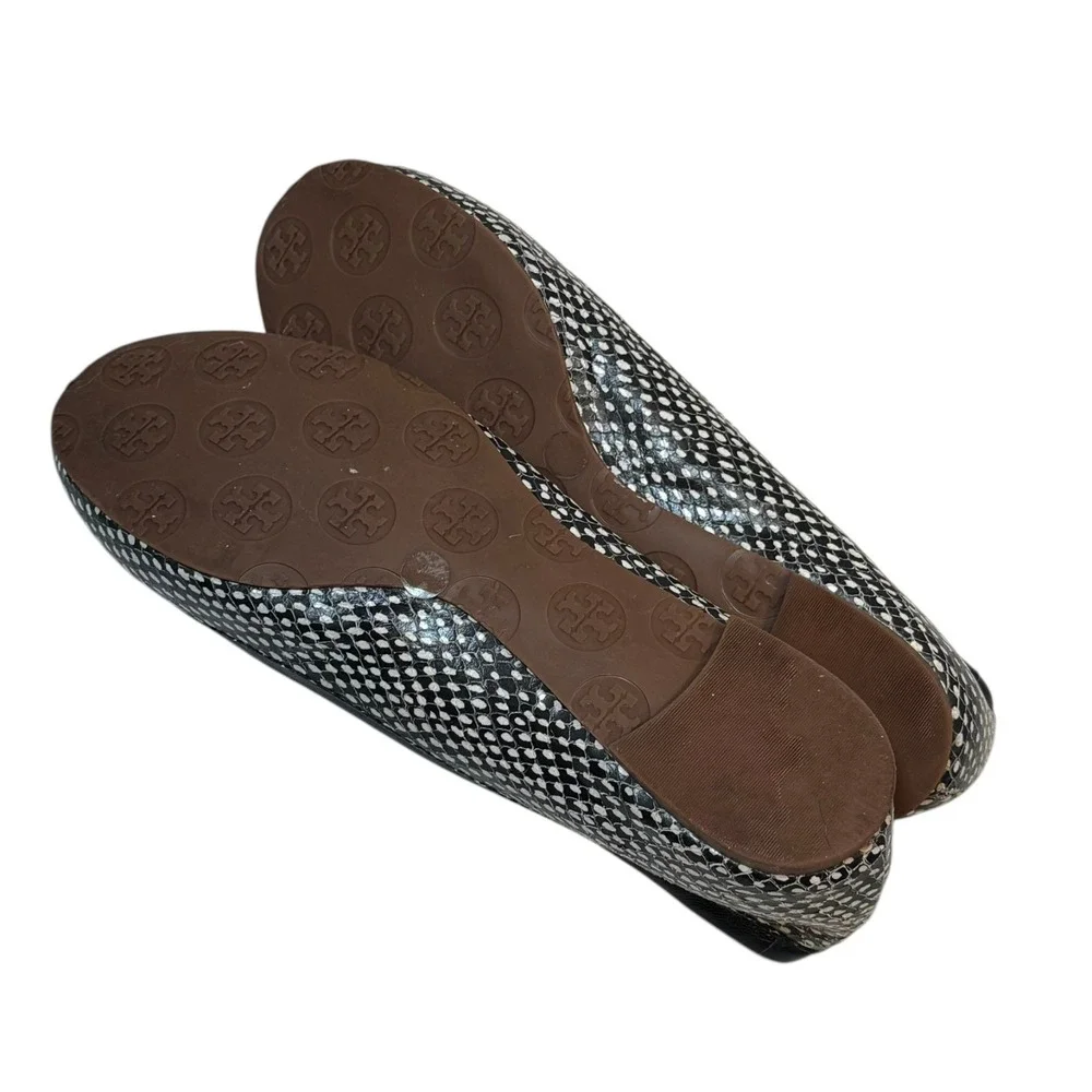 Tory Burch Womens Reva Ballet Flats‎ Black/White Snake Size 7